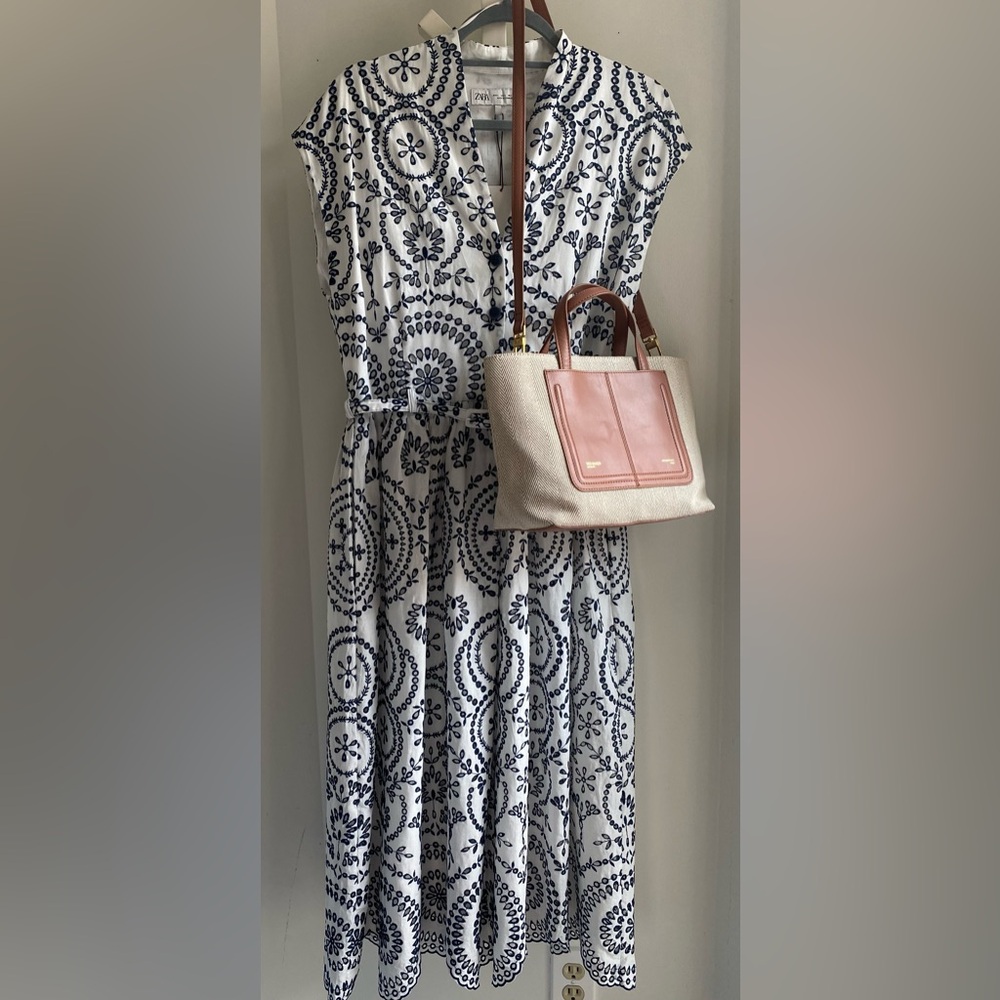 Zara Blue and White Sleeveless Maxi Dress